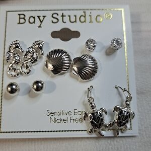Bay Studio Silver Tone Sea Life Earrings Set Nickle Free Sensitive Ears